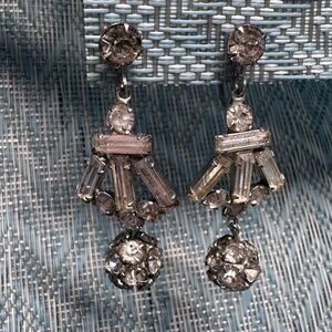 Antique Vintage 1950's Silver tone and Crystal Screwback Earrings